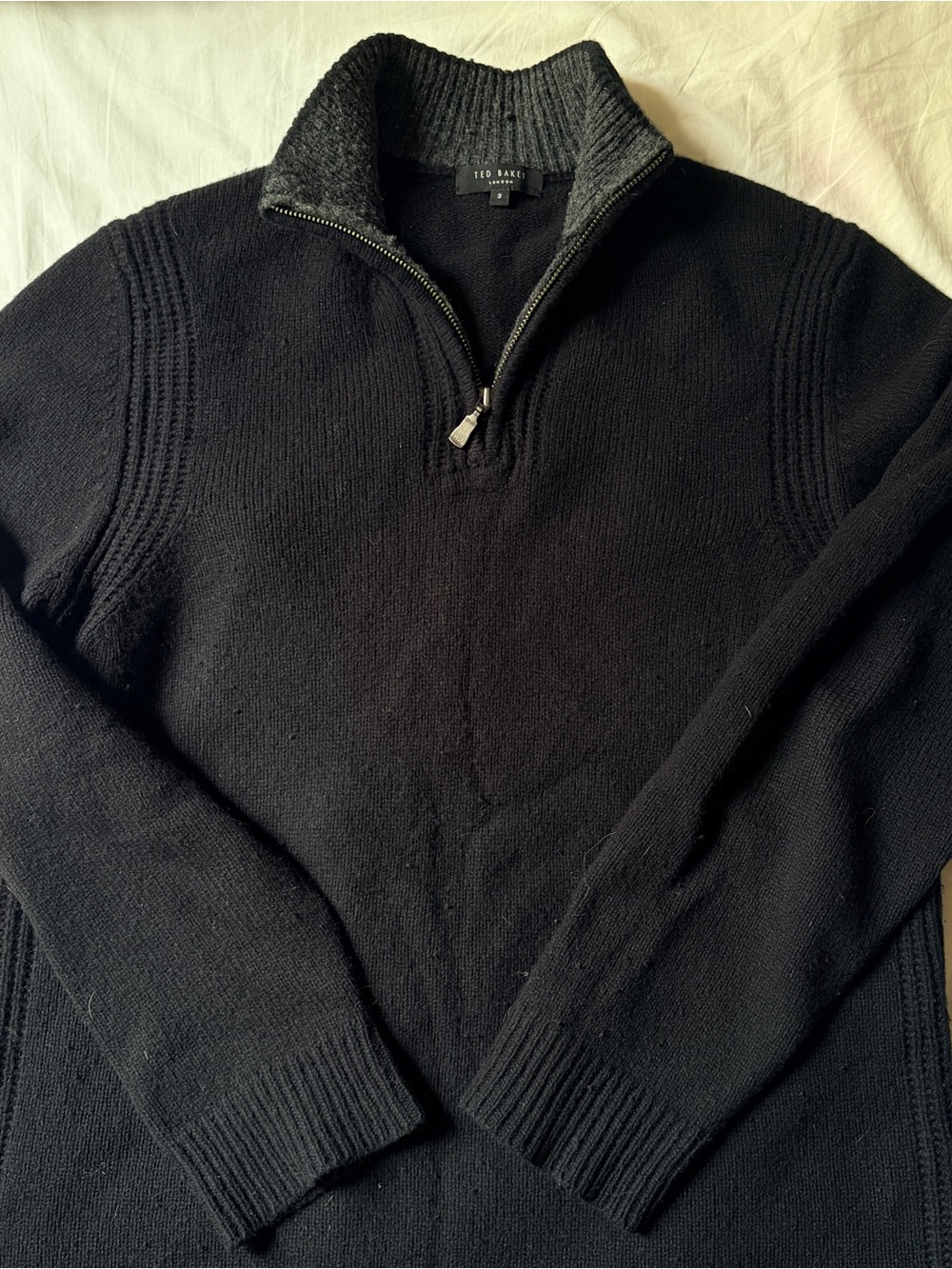 Ted Baker Black Quarter-Zip Knit Sweater